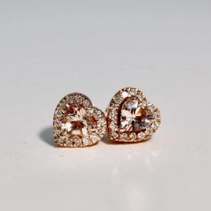 0.20Ctw Diamond Morganite Center Heart Stud Earrings 14K Rose Gold